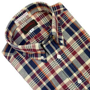 O'Connell's Authentic Madras Long Sleeve Shirt - Navy, Orange, Burgundy